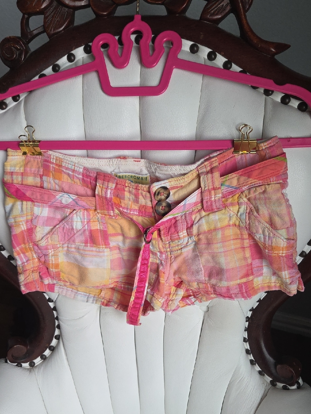 Vintage Y2k Abercrombie & Fitch Pink Orange Plaid Cotton Women’s Shorts